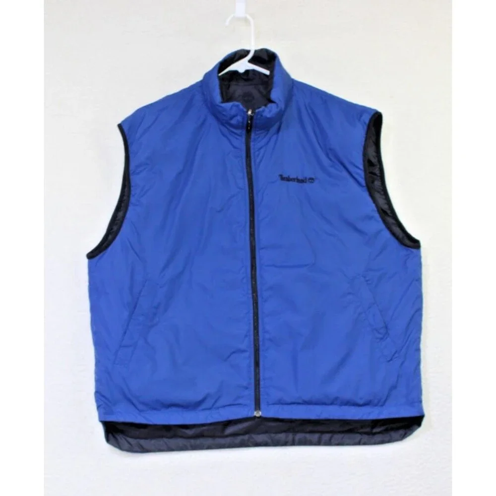 Timberland Stow N Go Down Vest Mens L Blue Black Packable Puffer Duck Insulated
